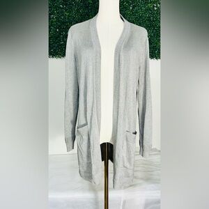 Belle Kim Gravel Silver Sparkle Midi Cardigan Size Medium